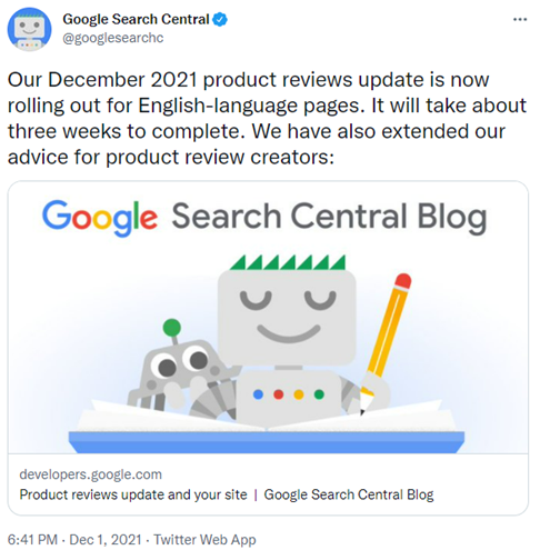 December 2021 Google Product Reviews Update